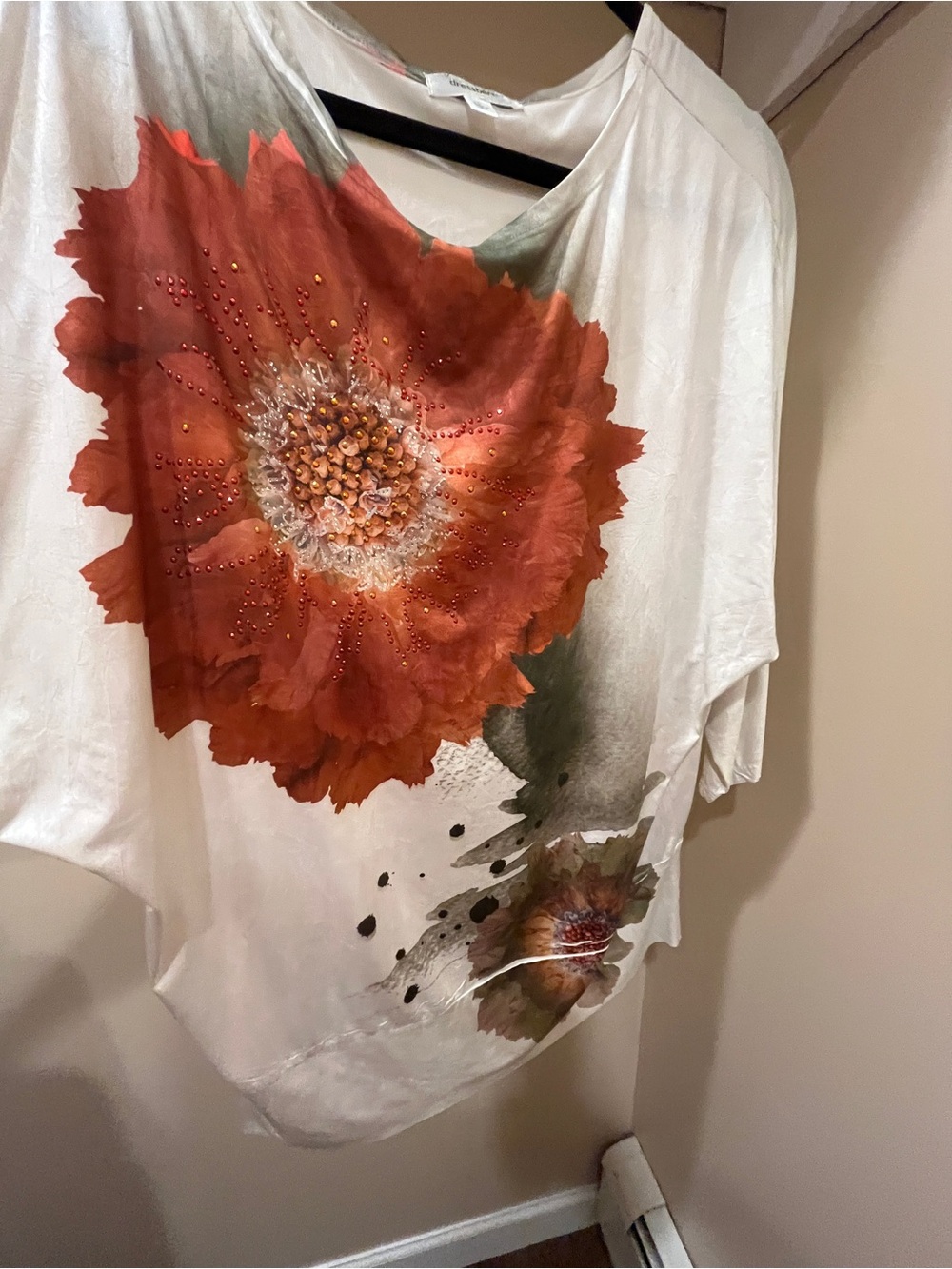 dressbarn White Tunic with Large Orange Floral Print